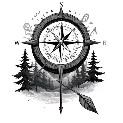 Compass With 906 And Icelandic Rune Compass And Trees For Arrows