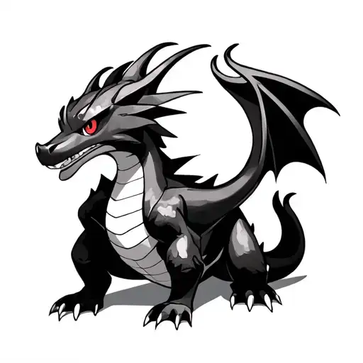 Charizard And Red-eyes Black Dragon Fused In Traditional Japanese