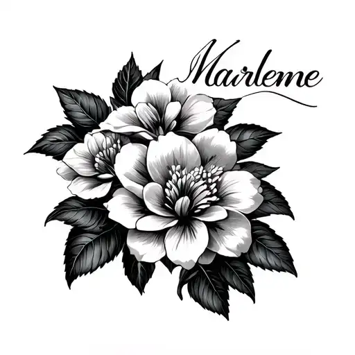 Bunch Of Gardenia Flower's Around The Name Marlene In Cursive