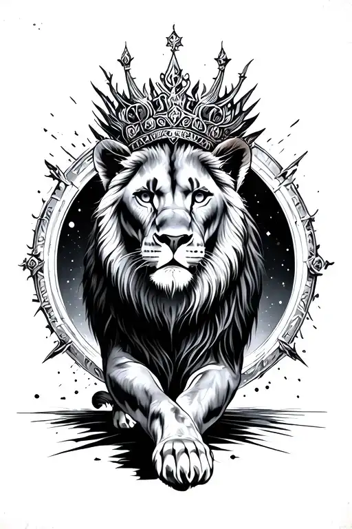 Regal Queen Female Lioness Walking Towards And Emerging From Galactic Portal