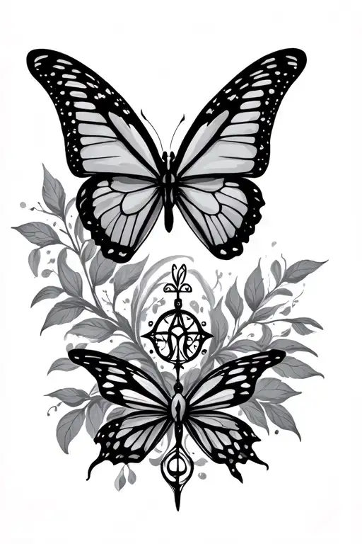 Butterfly Tattoo Featuring Iconic Symbols