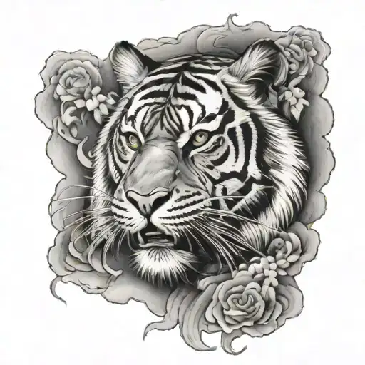 Forearm Tattoo Japanese Tiger Surrounded By Cloud Mist