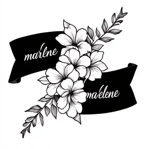 Bunch Of Gardenia Flower's Around The Name Marlene In Cursive Long Enough For Full Forearm