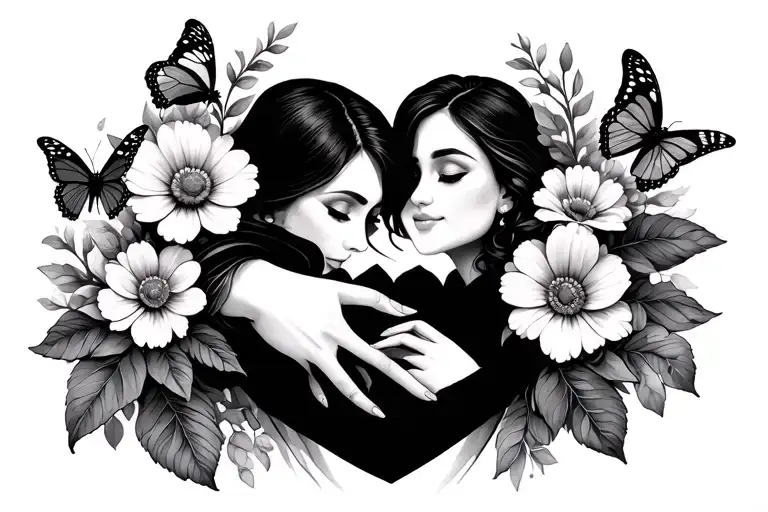 Flowers And Butterflies Forming Wife And Mother Holding Hands