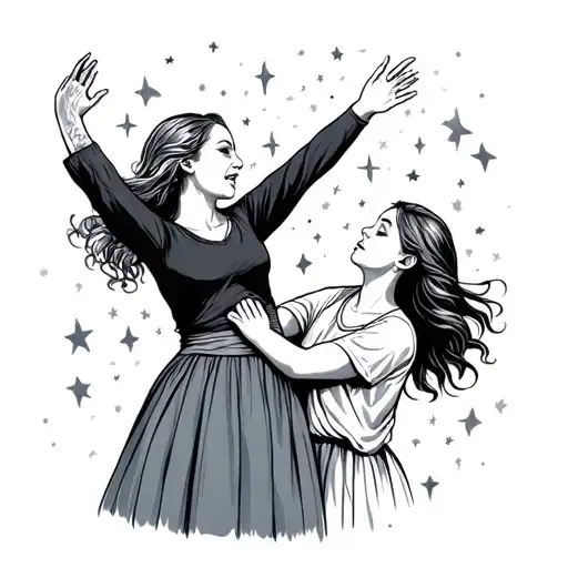 Tattoo Of A Girl Reaching For The Stars While Mom Supports Her