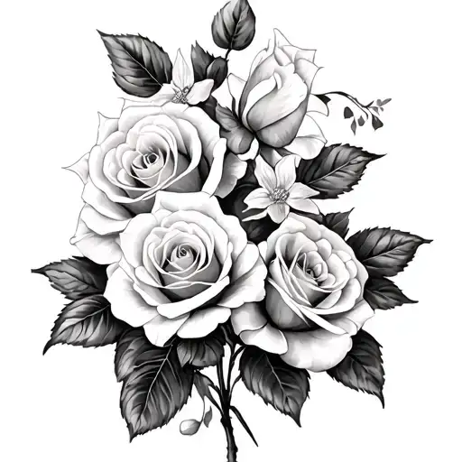 Three Roses And Three Jasmine Flowers