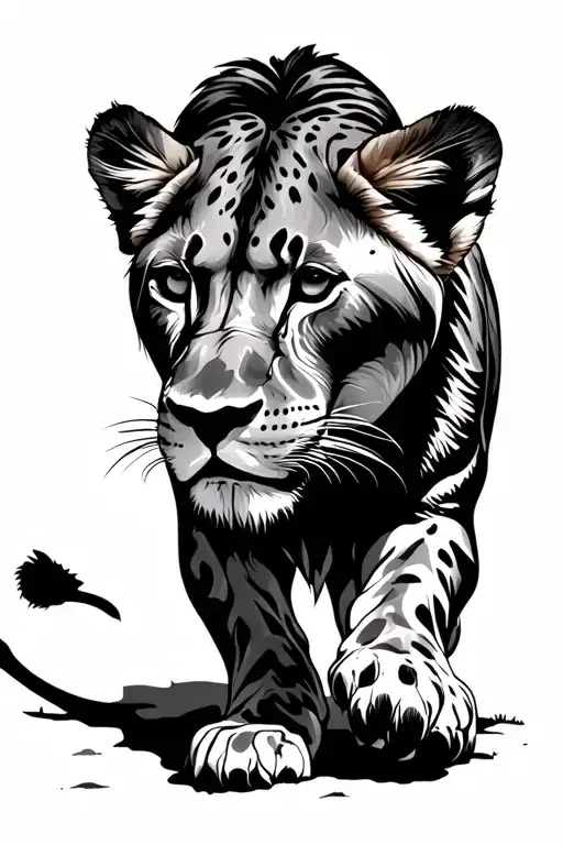 Female Lioness Stalking Walking Towards