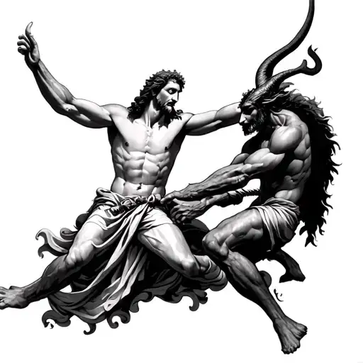 Jesus Fighting Satan