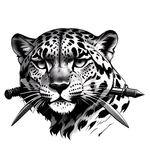 Exotic Snow Leopard With Swords Drawn