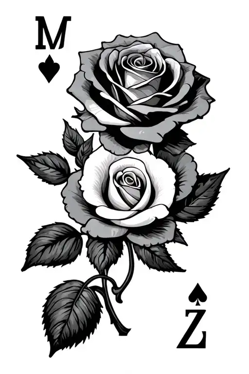 Rose And Ace Card With Letter M Z D