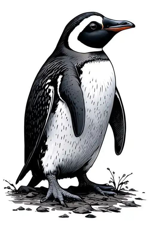 Gentoo Penguin Line Art Wood Cut