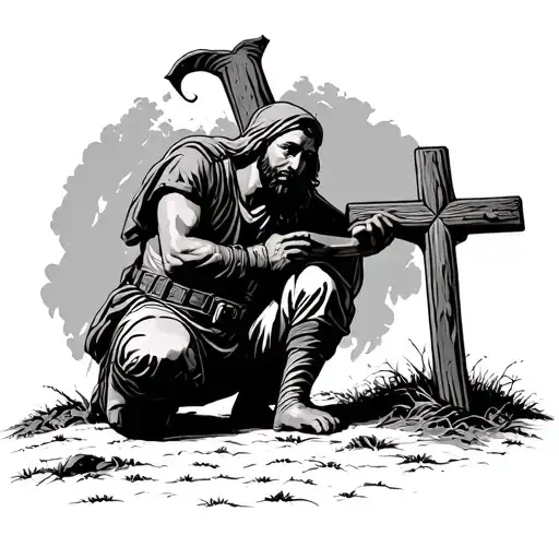 Kneeling Soldier Before A Cross