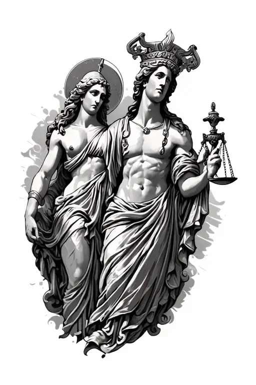 The Greek God Ares And Lady Justice As A Full Arm Sleeve