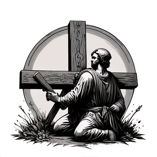Kneeling Soldier Before A Cross Surrounded