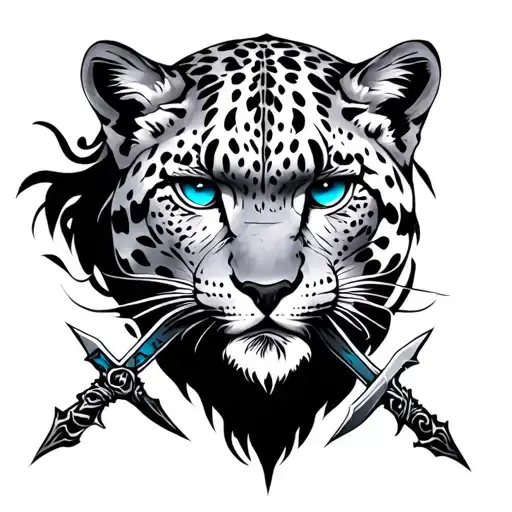 Gothic Sytle Snow Leopard Human With Swords And Blue Eyes