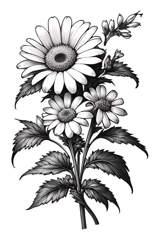 Daisy And Larkspur Flower Tattoo Design