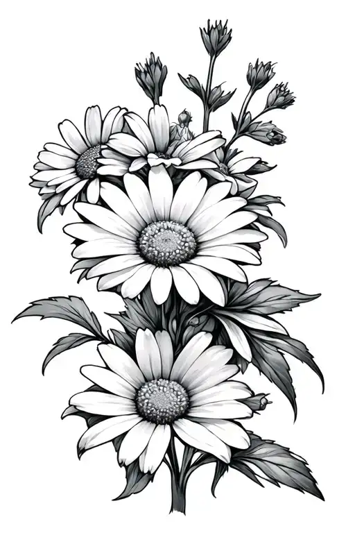 Daisy And Larkspur Flower Tattoo Design Incorporating Elements