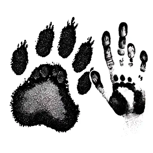 2 Dog Paw Prints And A Baby's Hand Print