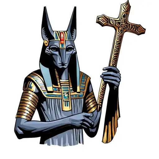 Anubis Holding Egyptian Cross