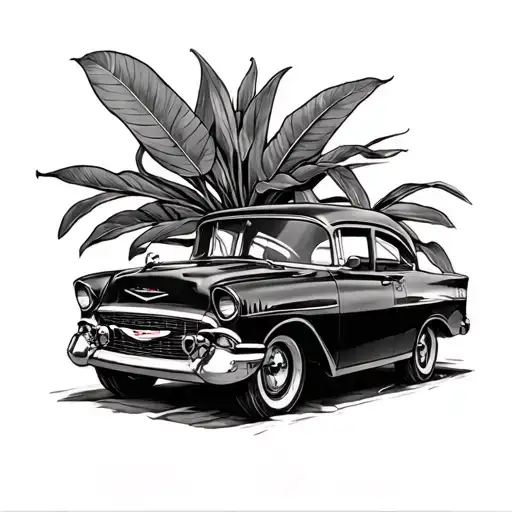 1957 Chevy Bell Air With Dog Wood Plant