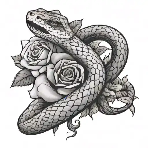 Snake Wrapped Around A Rose