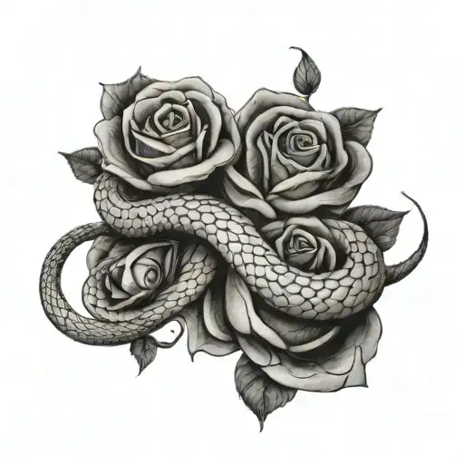Long Snake Wrapped Around A Rose