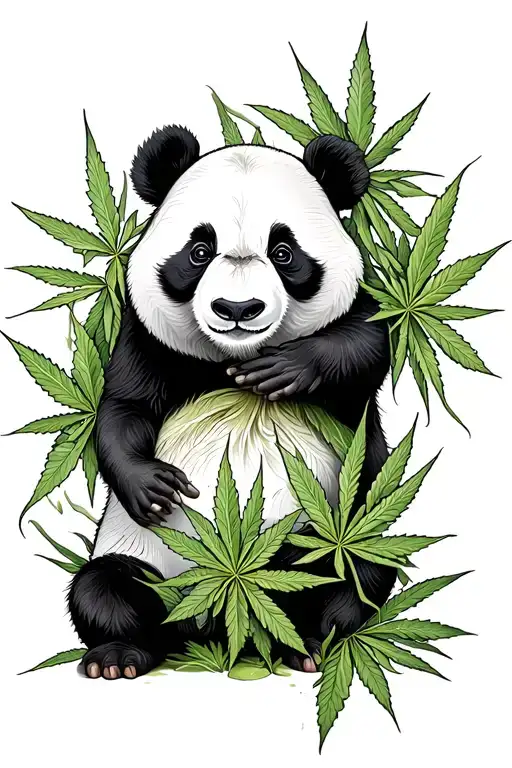 Panda With Marijuana Leaves