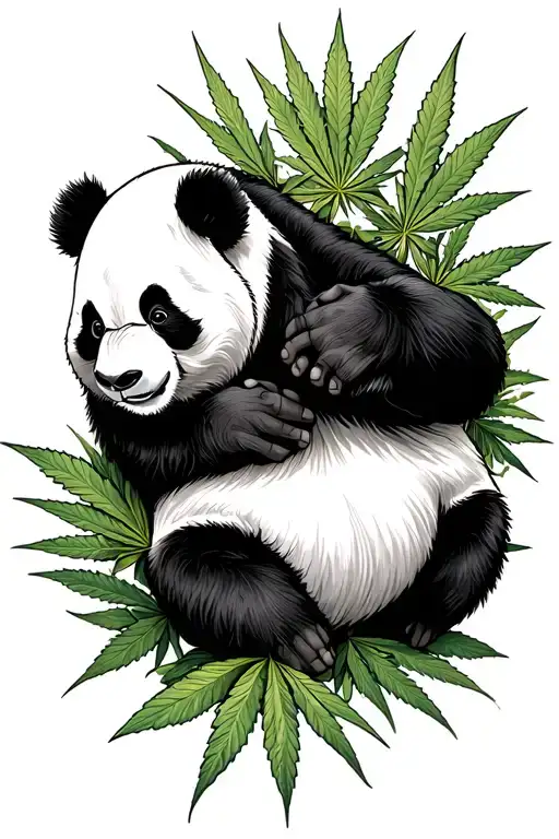 Panda With Marijuana Leaves