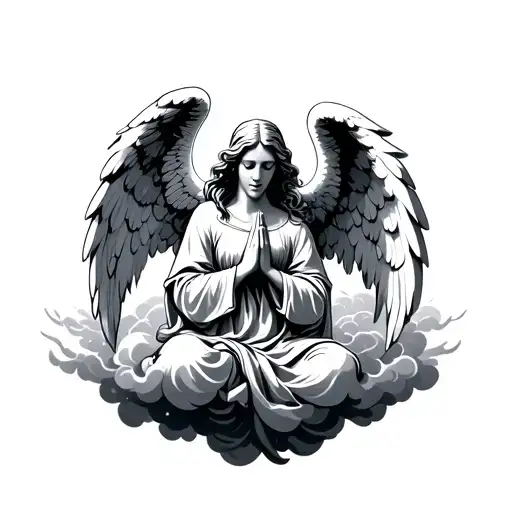 Modern Angel Praying In Clouds