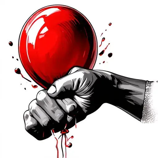 A Hand In A Fist Holding A Red Popped Balloon