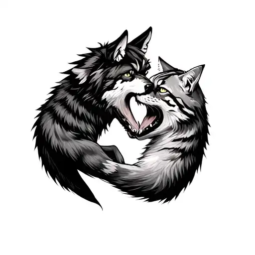 A Wolf And Wildcat Fighting Each Other