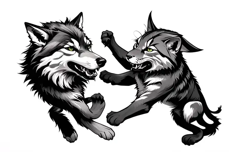 A Wolf And Wildcat Fighting Each Other