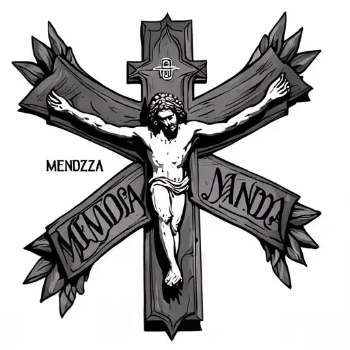 Jesus Cross Tattoo With The Name Mendoza On Top