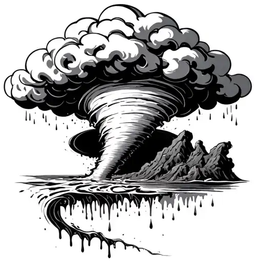 Tornado With Rainy Cloud Above It Dripping Water