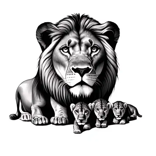 Lion Lioness And 2 Cubs Face Only Within The Cemical Symbol For Seratonin