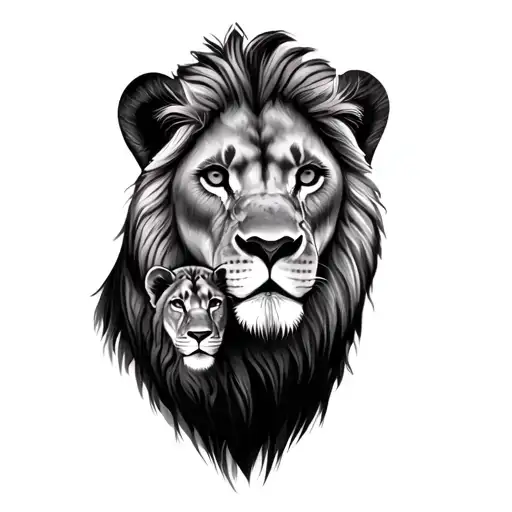 Lion Lioness And 2 Cubs Face Only Within The Cemical Symbol For Seratonin