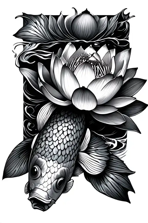 Lotus Flower Koi Fish Arm Detail Black And White