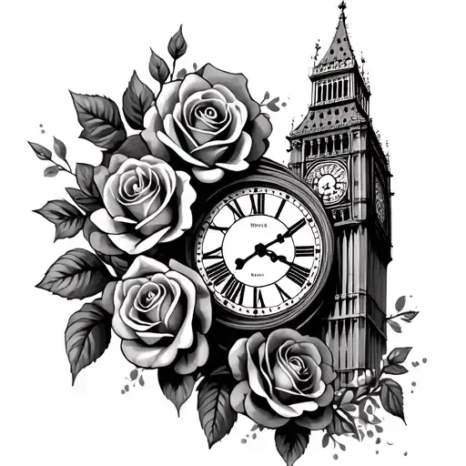 Big Ben Clock With Roses
