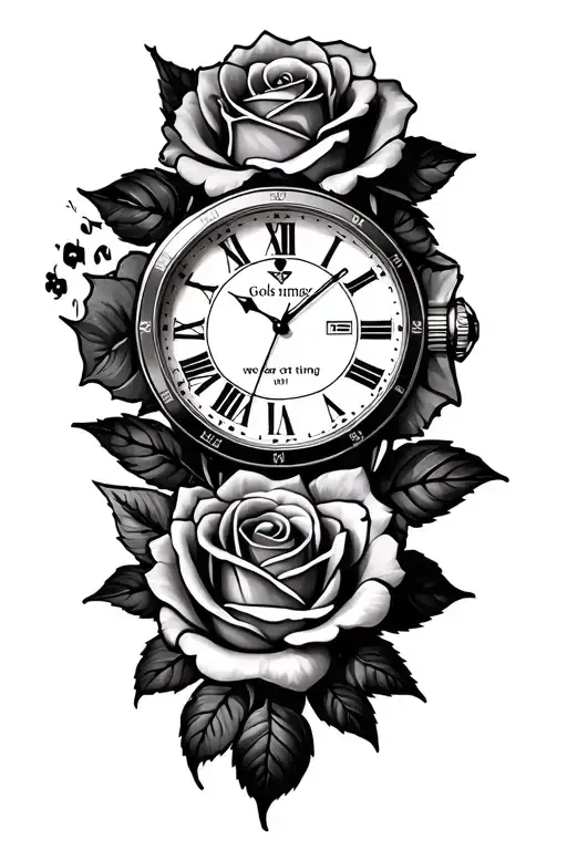 Roses And Watch And Cross Saying Gods Timing