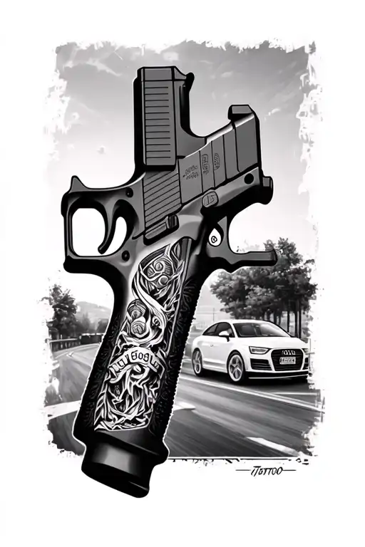 Glock Tattoo Sleeve With Audi And Freeway Background