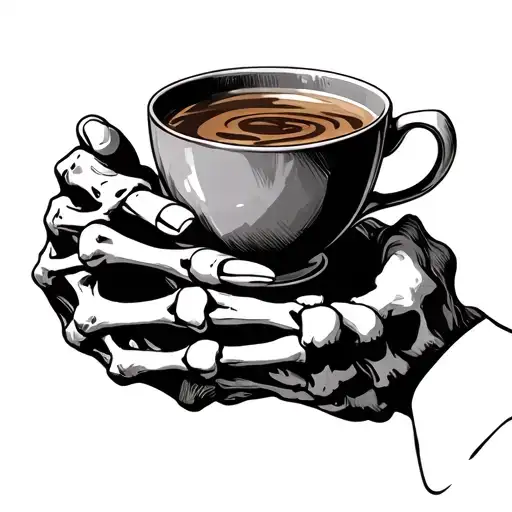 Skeleton Hand Holding A Tea Cup With Tasseomancy
