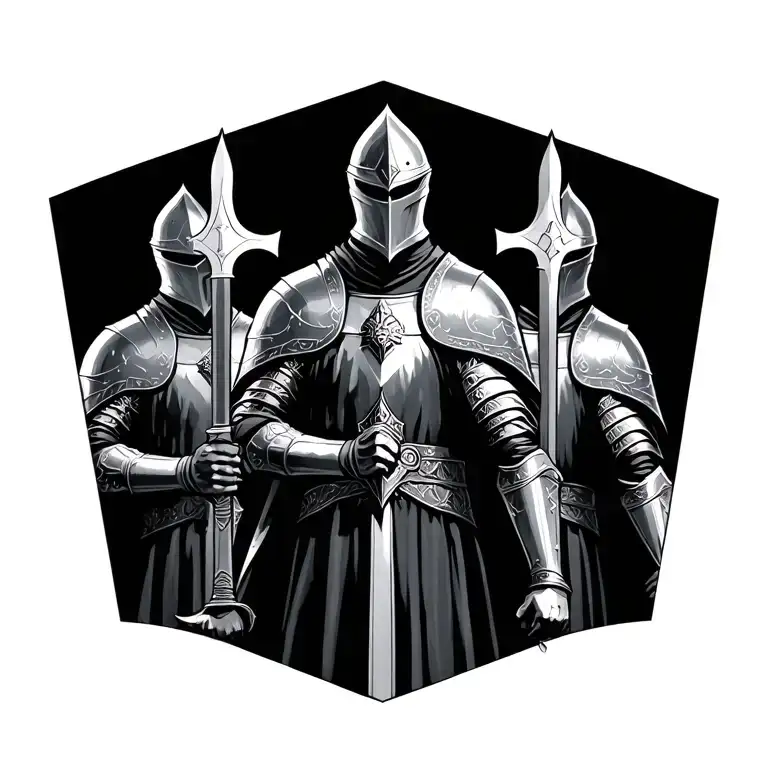 Medieval Knight Standing Off Front Of A Identical Darker Knight