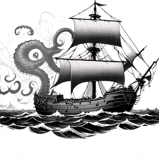 Kraken Destroying Pirate Ship