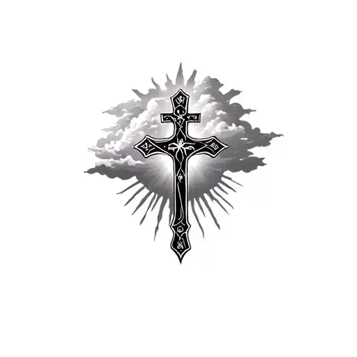 Religious Cross With Cloud And Sun Ray