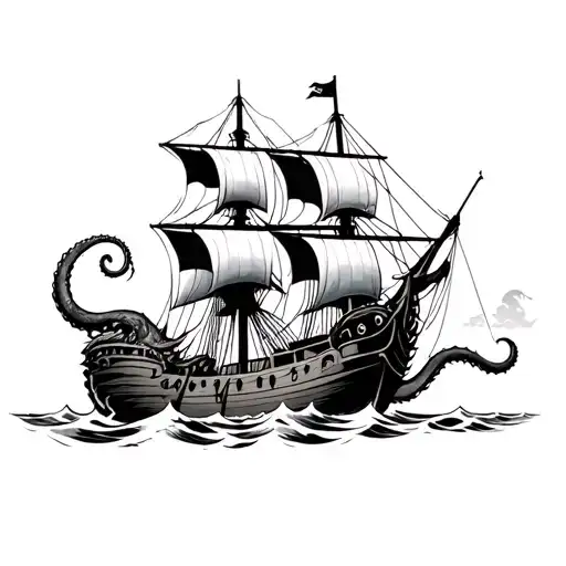 Kraken Pulling Down Pirate Ship