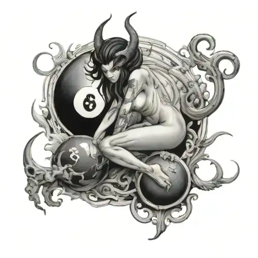 Sexy Nude Demon Girl Riding 8 Ball