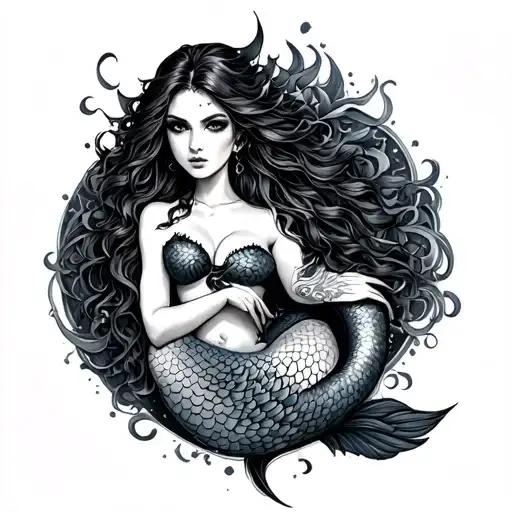 Dark Evil Mermaid Sleeve