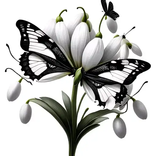 Butterflies Circling A Snowdrop Flower