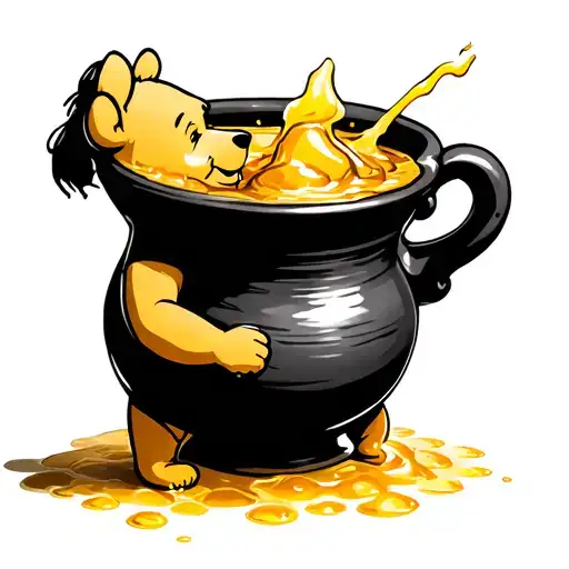 Winnie The Pooh With His Hand In The Honey Pot Overflowing