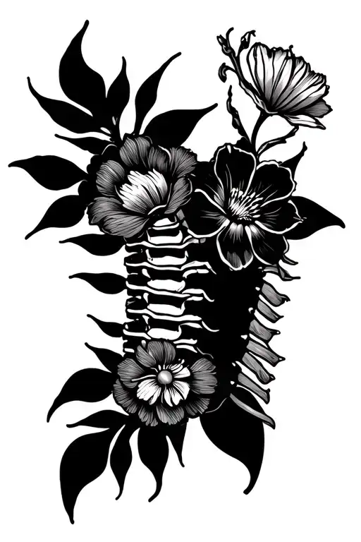 Spine Tattoo With Birth Flowers August March October December November June